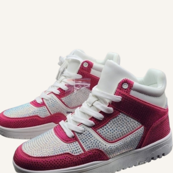 ✨Rhinestone Pink High Top La Sheela Sneakers Sz 8.5 Y2K Glam Streetwear✨ - Picture 3 of 10
